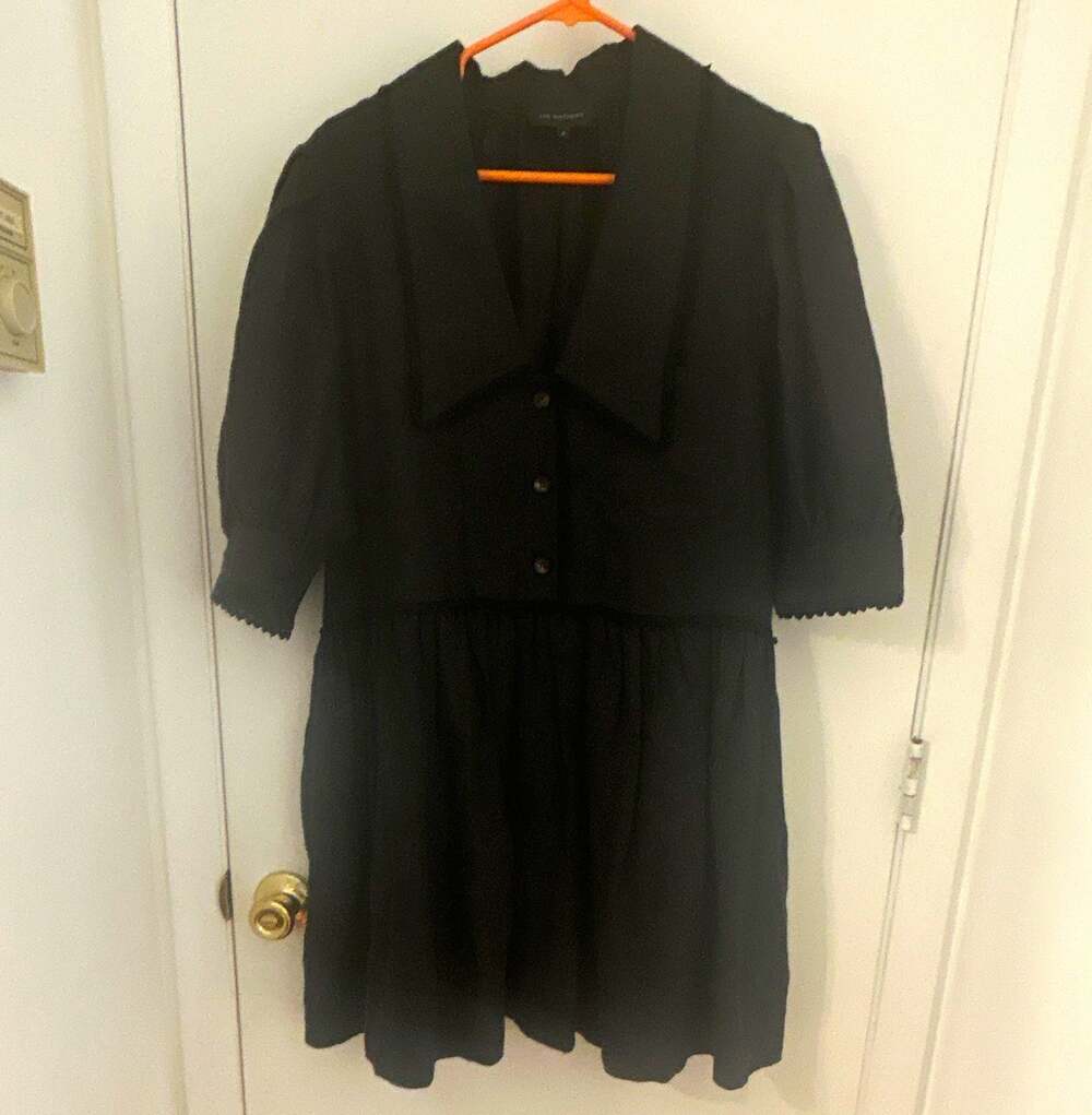 Lee Mathews Black Linen Peter Pan Collared Minimalist Dress Pockets Size 4 US L